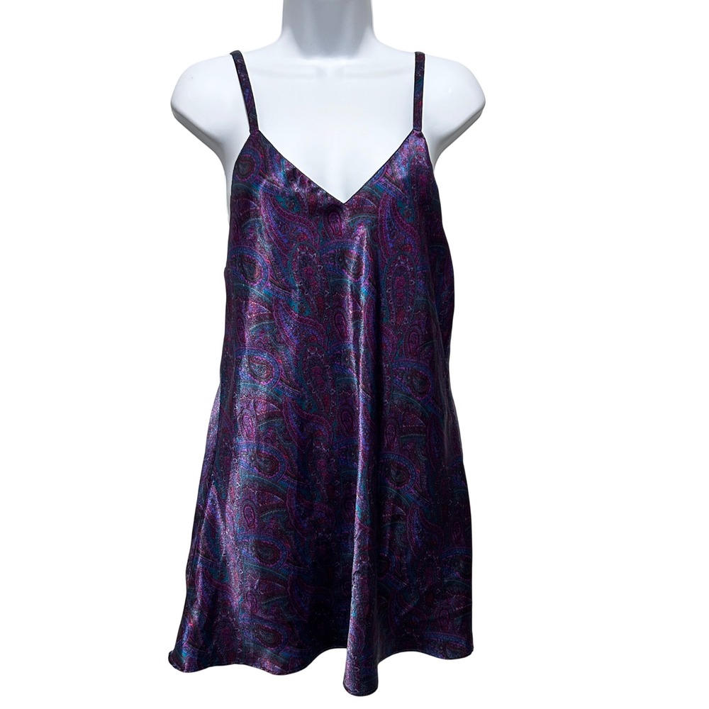 VTG Fredericks Of Hollywood Women Satin Paisley Mini Slip Dress S Y2K Lingerie